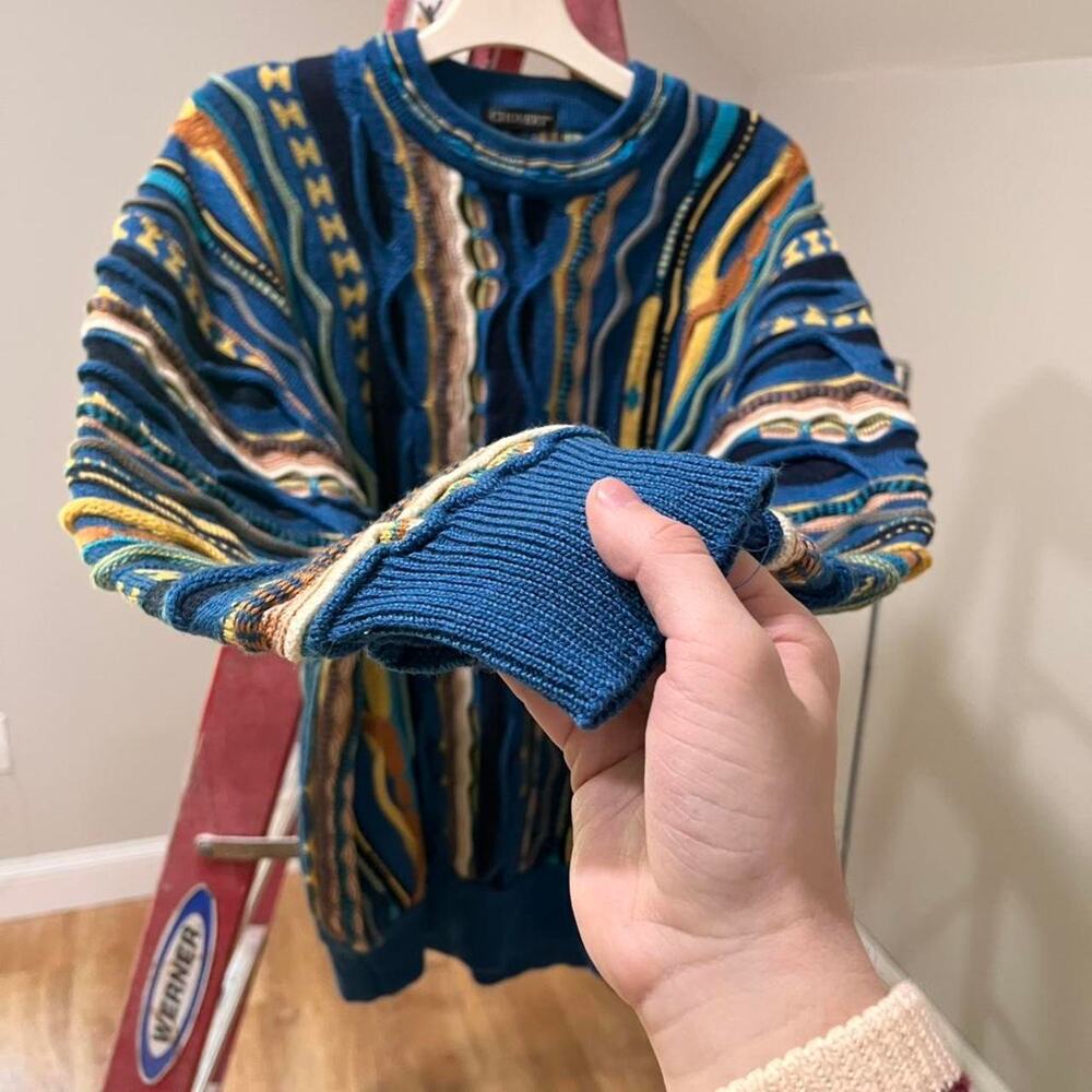 Chovert Coogi Style Sweater Blue Cotton Knit Jumper Large Cotton Quiet Luxury - Picture 2 of 7